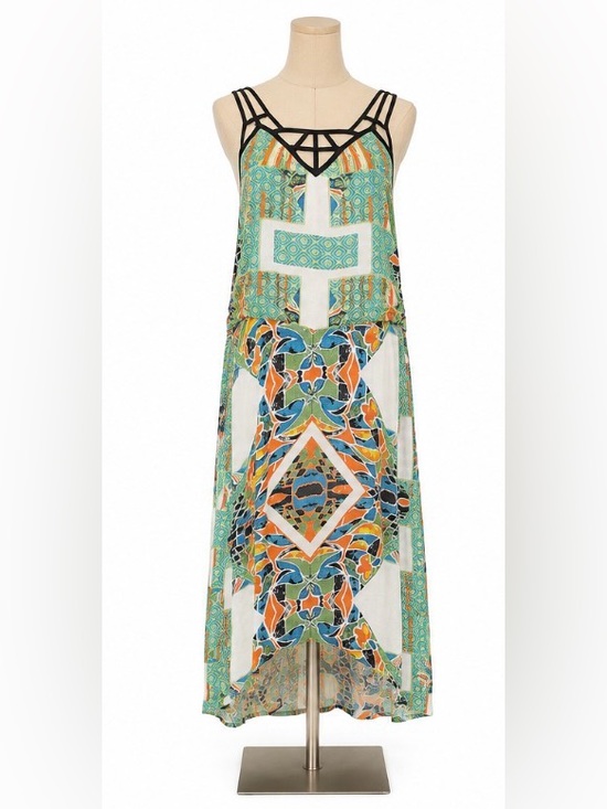 Free People Dresses & Skirts - New Romantics by Free People Dress Size 10 Boho Printed Hi-Low Midi Maxi Strappy